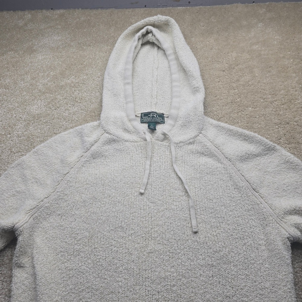 Lauren Active Ralph Lauren Cream Knit Hoodie Sweater XL Cotton Raglan